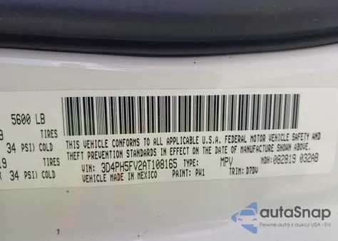 2010 Dodge Journey Sxt z USA, uszkodzony, nr VIN 3D4PH5FV2AT108165